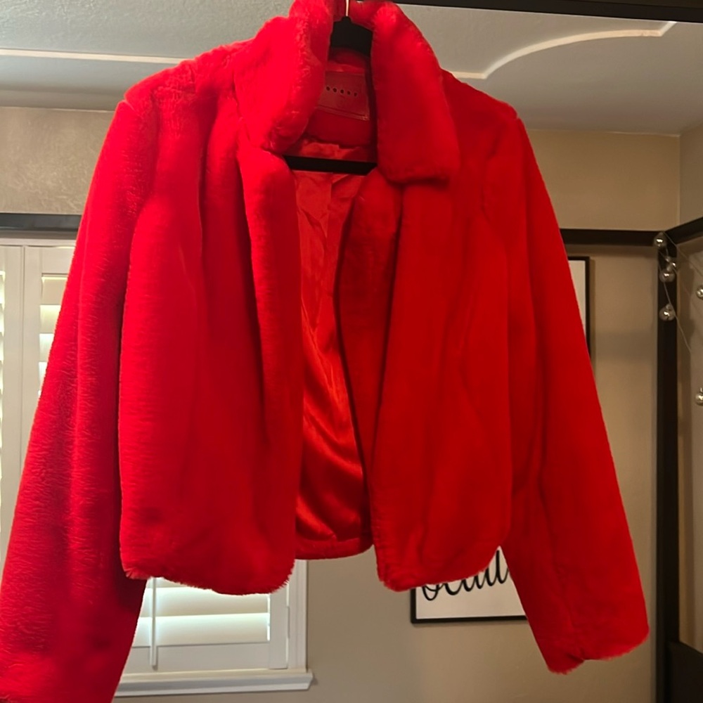 Blank NYC Red Faux Fur Jacket
